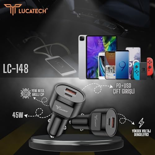 45W Ultra Hızlı Araç Şarj Cihazı | PD + USB Çift Girişli | Tüm cihazlar ile uyumlu (Siyah)