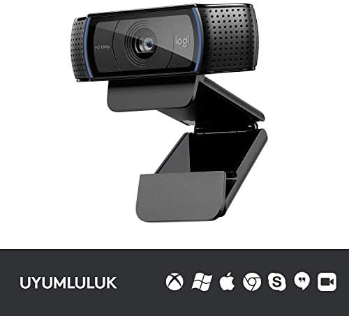 C920 HD PRO Web Kamerası, 1080p/30 FPS Çözünürlük, RightLight 2 ile Otomatik Işık Düzeltme, Çift Mikrofonlu Ses, Siyah