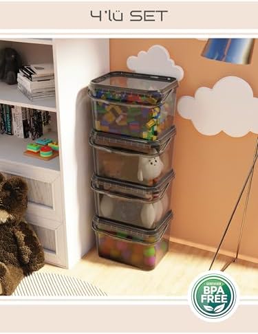 15 Litre 4'lü Oyuncak Düzenleme Kutusu - Renkli Çok Amaçlı İstiflenebilir Organizer