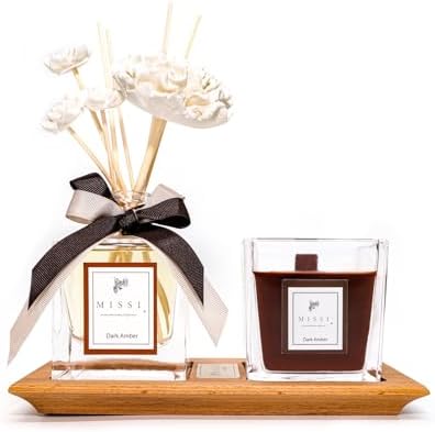 Masif Ahşap Tepsili Vıp Dark Oda Kokusu ve Mum Seti