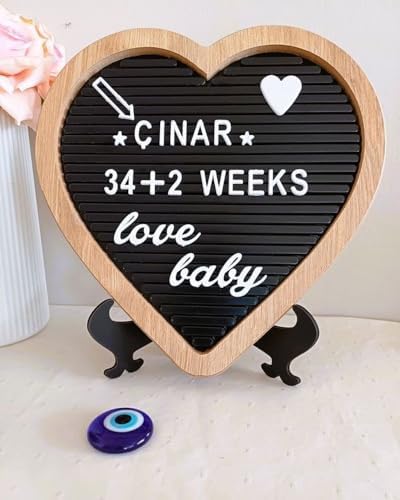 Ahşap Kalp Çerçeveli Özelleştirilebilir Mesaj Panosu Siyah Zemin Beyaz Harf Setli Yazı Tahtası