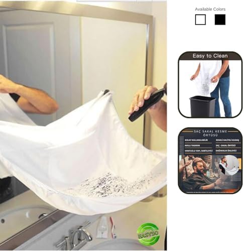 Mega Pratik Sakal Kesme Örtüsü, Beyaz Saç Kesme Önlüğü Bıyık Sakal Önlüğü Kedi Köpek Tüy Toplayıcı Tela Kumaş Kuaför Berber Önlüğü