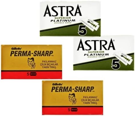 2 Adet 5'li Kutu Astra ve 2 Adet 5'li Kutu Permasharp Çift Taraflı Tıraş Bıçağı, Toplam 20 Adet Yaprak Jilet