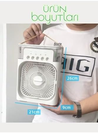 Buzlu Vantilatör Mini Fan 5 Spreyli Su Püskürtmeli 600 ML Buhar Makinesi Nemlendirici Mini Klima Rgb