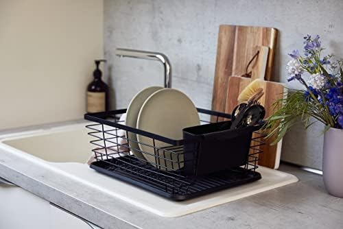 "Drip" bulaşıklık, bulaşıklık, lavabonun yanına yerleştirmek için ideal, toz boya kaplı metal ve plastikten yapılmış, 36 x 15 x 30,3 cm, siyah