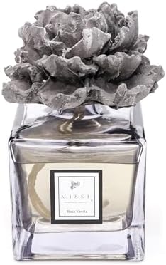 500 ml Siyah Kare Transparan Şişe Gül Seramik Taşlı Vanilya Oda Kokusu