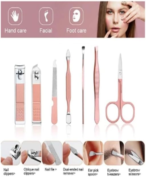 7 Parça Profesyonel Manikür Pedikür Seti, Tırnak Makası, Kaş Makası, Cımbız, Rose Gold no:2-3