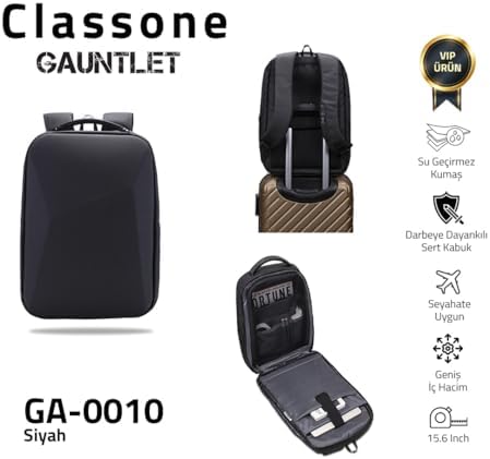 GA-0010 Gauntlet V1 Sert Kabuk Serisi 15.6 inch Uyumlu WTX Pro Su Geçirmez Kumaş Laptop Çantası -Siyah