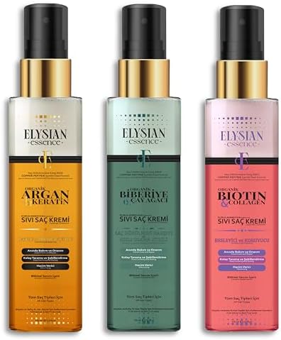 3’lü Sıvı Saç Kremi Seti -  &  - Organik Argan & Keratin - Biberiye & Çay Ağacı Durulanmayan, Saç Dökülmesi Karşıtı, Hızlı Uzama Etkili Bakım Spreyi