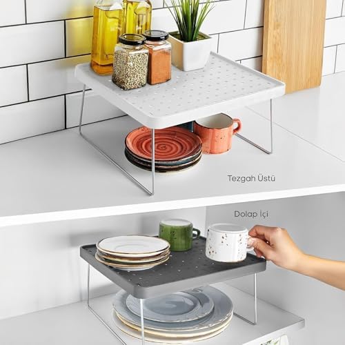 Dolap içi Düzenleyici Katlanır Dekoratif Büyük Raf, Tabak, Bardak Rafı, Mutfak Düzenleme Rafı (Beyaz) (30cm*30cm*15cm)