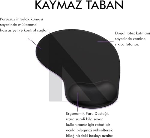 - Bilek Destekli Mouse Pad | Konforlu, Kaymaz Taban, Ergonomik, Yumuşak, Ev,ofis (Siyah)