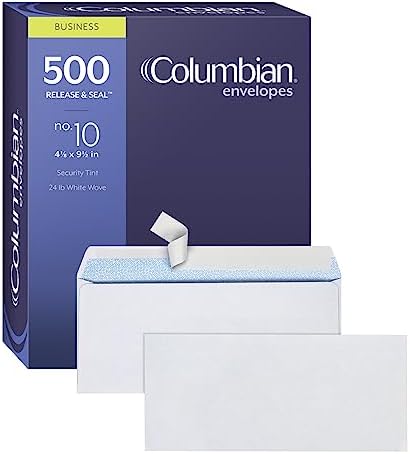#10 Güvenlik Zarfları, 500/Kutu, Penceresiz, 4-1/8 x 9-1/2 İnç, Serbest Bırakma ve Mühür Kendinden Mühür, Beyaz (COLO151)