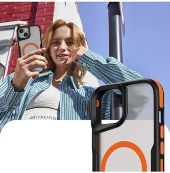 - 13 Kılıf, MagSafe Uyumlu Şeffaf Mat Buz Kasa, Airbag Köşe Darbe Koruma, Yükseltilmiş Kamera Çerçevesi, Tam Kalıp TPU+PC Tasarım | Turuncu Kenar