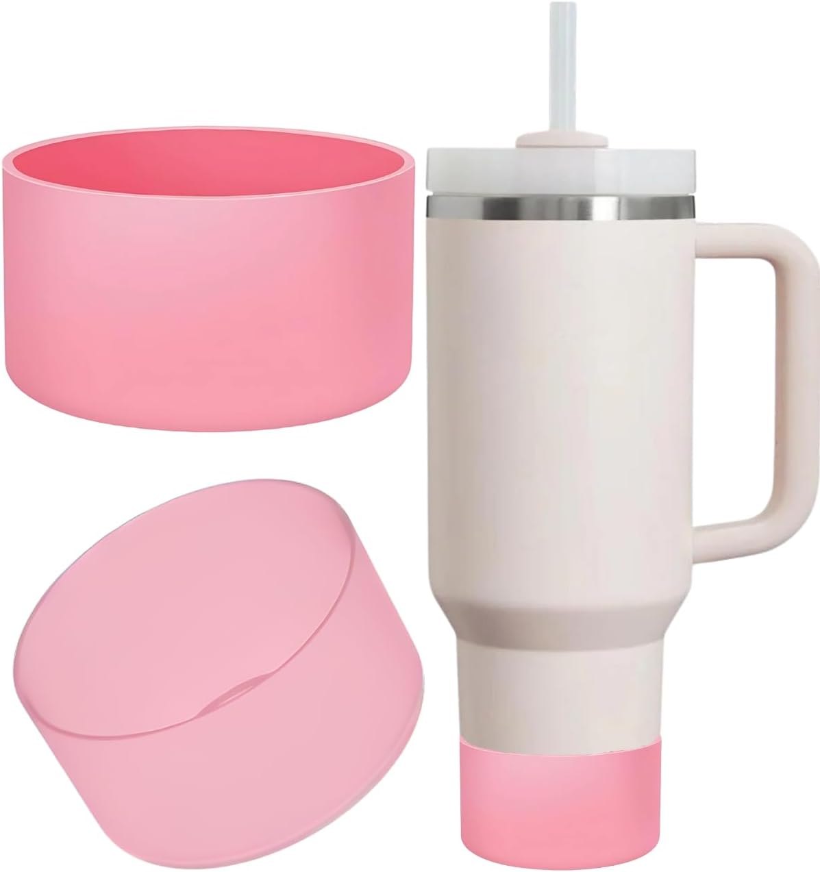 1 Adet Silikon Taban Koruyucu – 20/30/40 Oz ile Uyumlu – Bardak Altı Kılıfı, Kaymaz ve Sessiz Kullanım – Pembe Renk