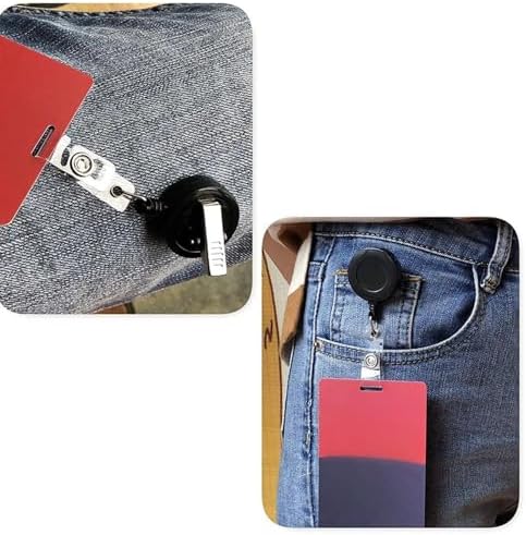 Geri Çekilebilir Rozet Tutucu, Döner Klipsli 2 Paket Kimlik Rozeti Tutucu, Kartvizit Anahtarlık için 60 Cm Çelik Geri Çekilebilir Kordonlu Geri Çekilebilir Anahtarlık Tutucu (Siyah)