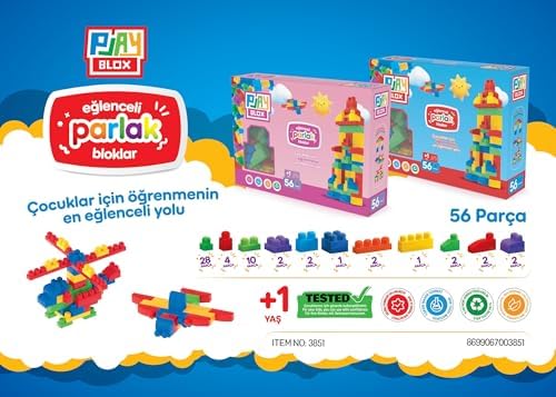 Parlak Yapı Blokları Seti, 56 Parça Canlı Renkli Bloklar, Yaratıcı İnşa Oyuncakları, +1 Yaş Erkek ve Kız Çocukları İçin