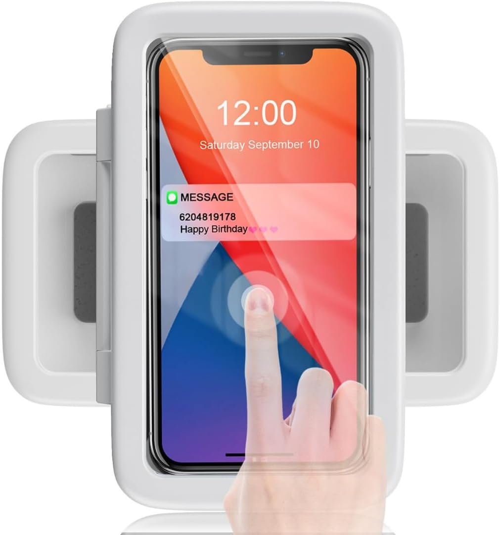 Duş Telefon Tutucu, Su Geçirmez ve Buğu Önleyici, 360° Dönen Duvara Monte Telefon Kılıfı, 6.8 İnç'e Kadar HD Hassas Dokunmatik Ekran Tutucu, Banyo ve Mutfak İçin