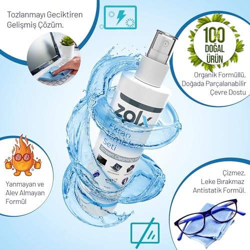 Ekran Temizleme Seti 250ML + Temizleme Bezi Lcd, Led, Ekran, Laptop, Tablet, Bilgisayar, Televizyon, Cep Telefonu, Gözlük, Kamera, Koruyucu Ve Parlatıcı Doğal Temizleme