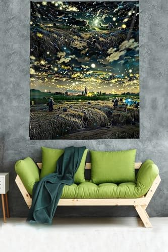 Pelangi Buğday Tarlası Başaklar Temalı Leke Tutmaz Kumaş Duvar Örtüsü Duvar Halısı Tapestry, Koyu 70 x 100, 46440247010005