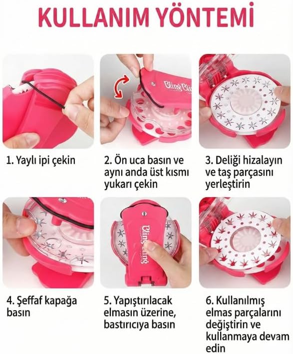 Shopexxtra Saç Taşı Yapıştırma Makinesi ve 90 Adet Işıltılı Mücevher Seti - Kız Çocuk Saç ve Moda Aksesuarı - Eğitici ve Eğlenceli Tasarım Oyuncağı (Bling Set)