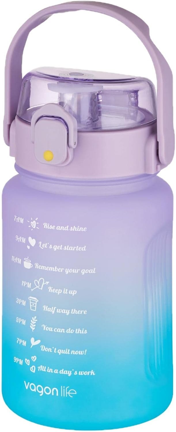 1000 ml Pipetli/Pipetsiz Kullanım Çift Renk Motivasyon Matarası Hediyeli