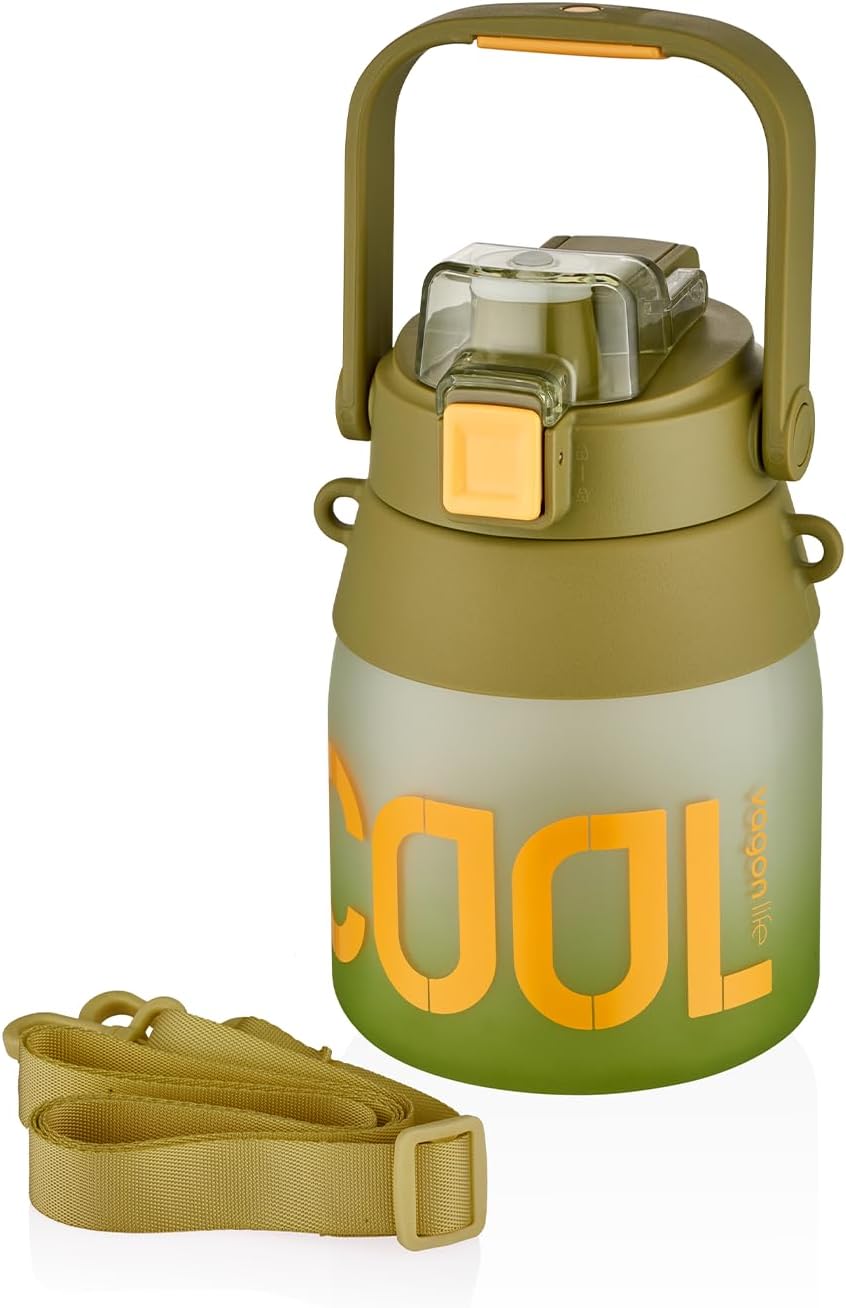 1000ml Askılı Tek Kapak Çift Kullanım Pipetli/Pipetsiz Kullanım Su Matarası