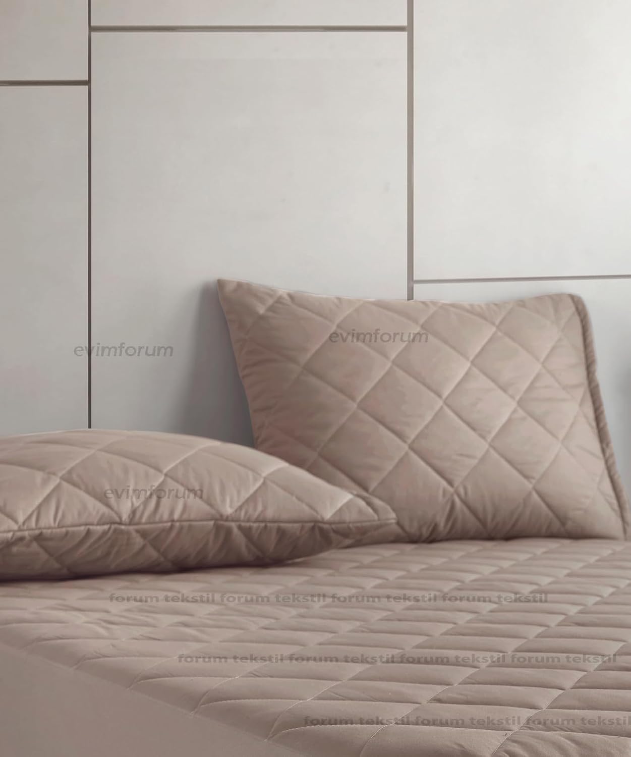 %100 Pamuk Kapitone Yastık Koruyucu Kılıf 2 Adet 50 x 70 (Kahverengi)