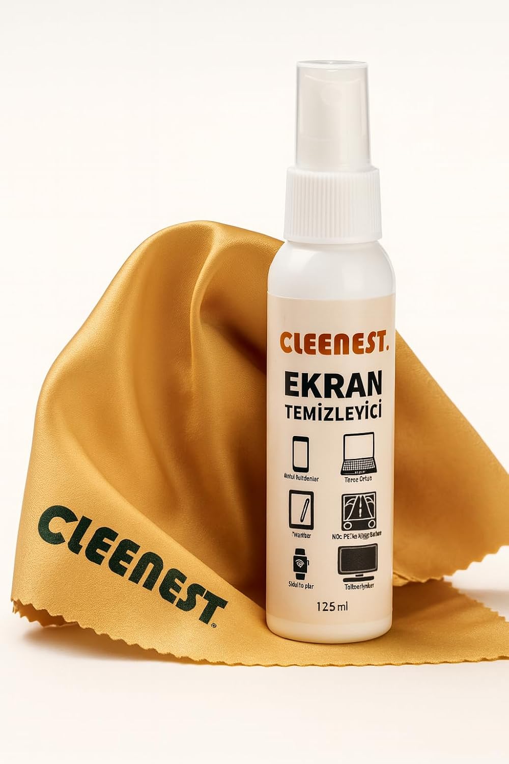 Ekran Temizleyici Seti, 125 ml Sprey ve 30x30 cm Mikrofiber Bez, Tüm Ekranlar için