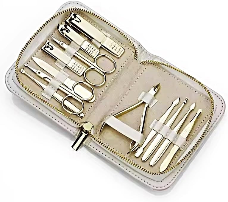 12 Parça Manikür Pedikür Seti, Gold Paslanmaz Çelik, Tırnak Bakım Aletleri, Özel Taşıma Çantalı (Özel Seri)