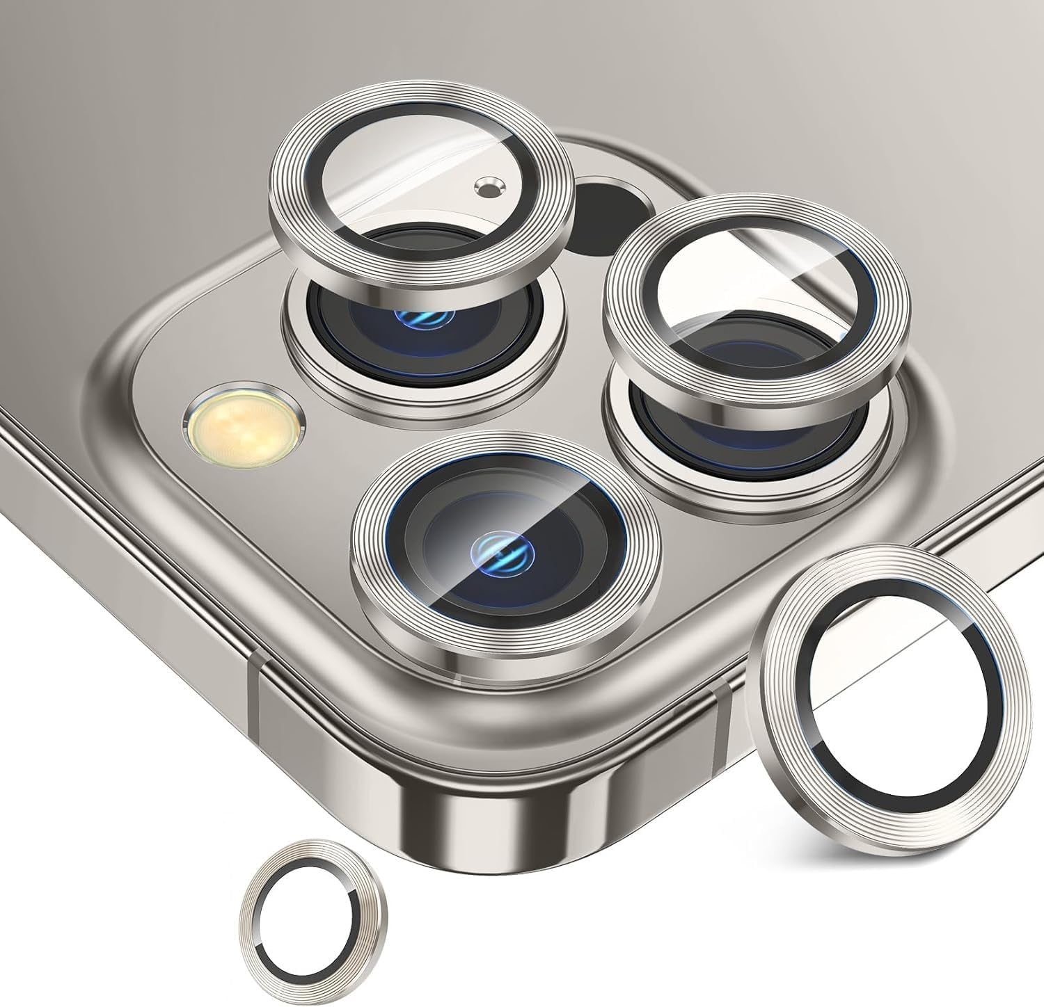 15 Pro/ 15 ProMax Kamera Camı Lens Koruyucu Halka Set - Light Gray Gümüş Renk