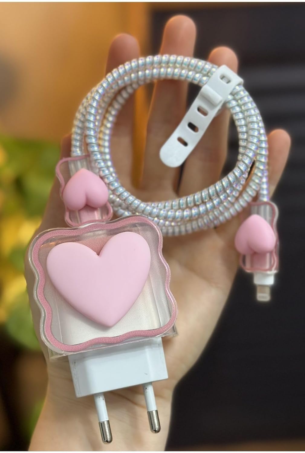 18/20 W Şarj Cihazı ile Uyumlu 5 Parça Şarj Koruma Seti Kalp Model - Pembe