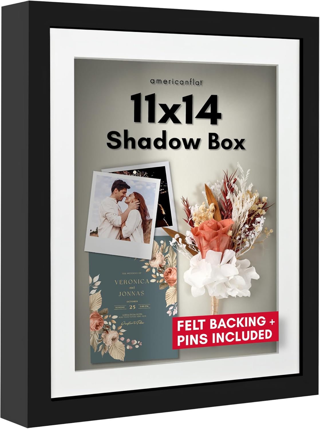 11x14 Gölge Kutusu Çerçeve Siyah 9x12 Mat ve Yumuşak Arka - Duvar veya Masa Üstü Ekran için Tasarlanmış Ahşap ve Kırılmaya Dayanıklı Camlı Büyük Gölge Kutusu Çerçevesi