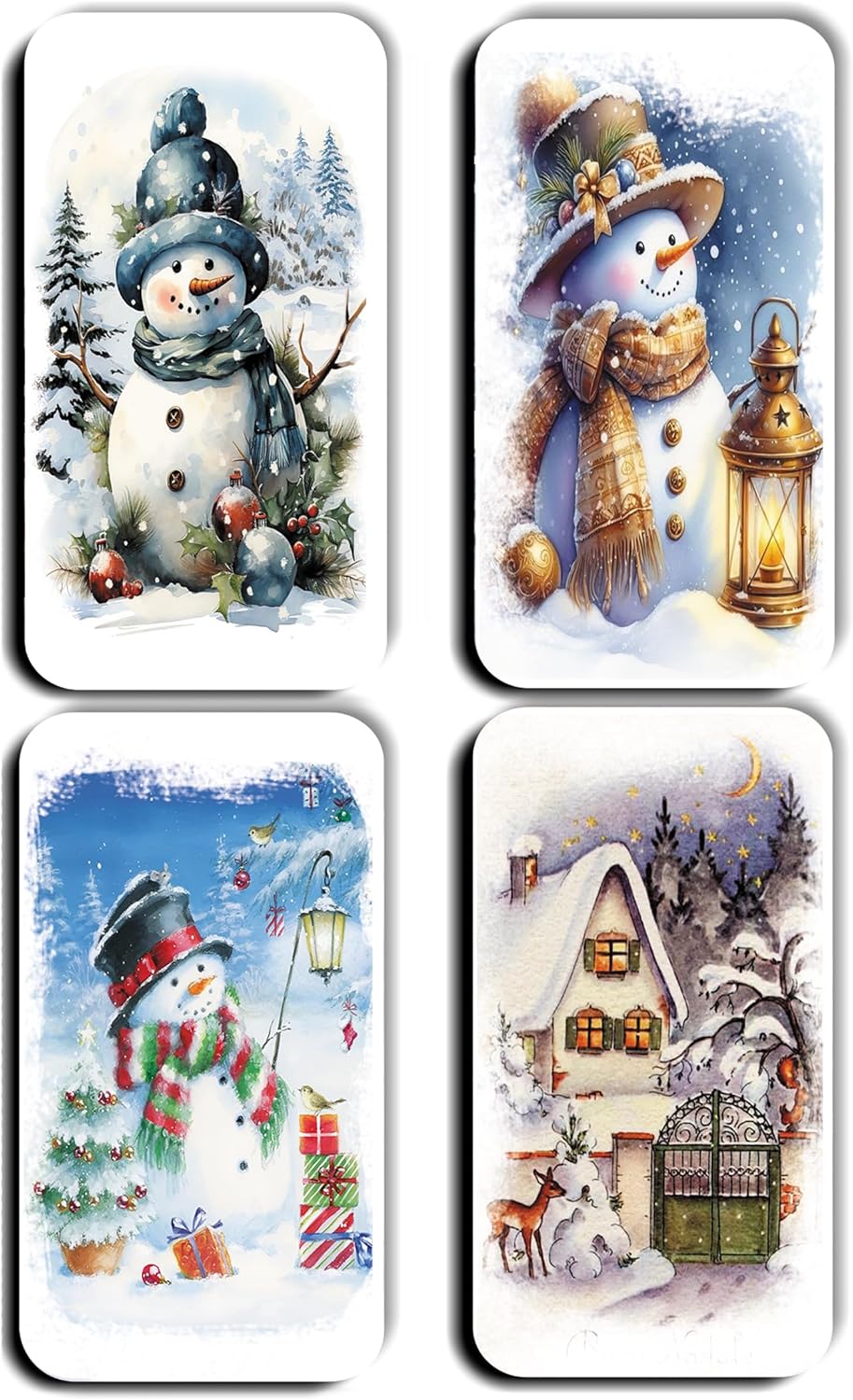 4 lü Simli Yılbaşı Kardan Adam Çam Ağacı Hediye Magnet (5,5 x 11 cm)