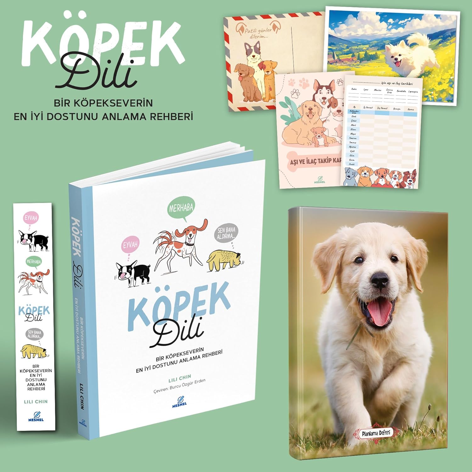 Köpek Dili - Bir Köpekseverin En İyi Dostunu Anlama Rehberi - Kartpostal - Ayraç - Aşı Kartı ve Mutlu Prens Planlama Defteri