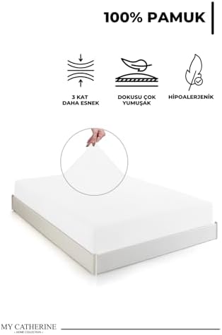 Lastikli & Hipoalerjenik Çarşaf%100 Pamuk Penye Kumaş Beyaz 120x200, LUXCARSAF - Görsel 2