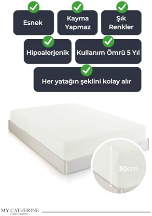 Lastikli & Hipoalerjenik Çarşaf |%100 Pamuk Çarşaf Penye Kumaş | Tek-Çift Kişilik-Battal Boy Çarşaf -KREM-180X200, LUXCARSAF - Görsel 3
