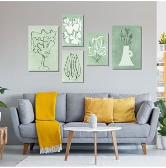 5 Parçalı Kanvas Dekoratif Tablo Soft Çizgisel Yeşil Tasarım, 30 X 40