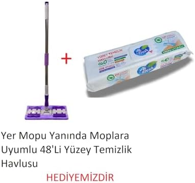 Alternative view of Teleskopik Yer Mopu (Mor) +Yüzey 48'li Temizlik Bezi Hediyeli (Nks149)