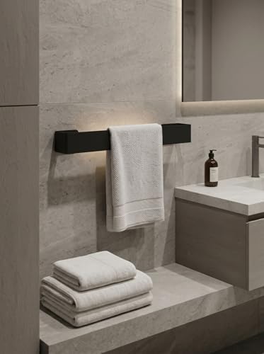 Alternative view of Yapışkanlı Havlu Askısı Siyah Metal Havluluk TOWELS Yazılı Banyo Havlu Tutucu Duvar Tipi Havluluk Dikey Yatay Kullanım Modern Havlu Askılığı