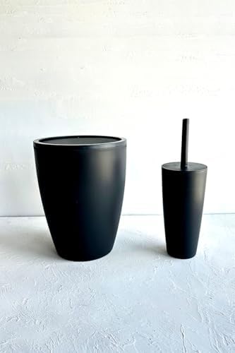 Saf Plastik Banyo Seti 2 Peices'ten (Sepet 7,5 Litre, Tutuculu Tuvalet Fırçası). Banyo ve Mutfak temizliği için (Siyah)