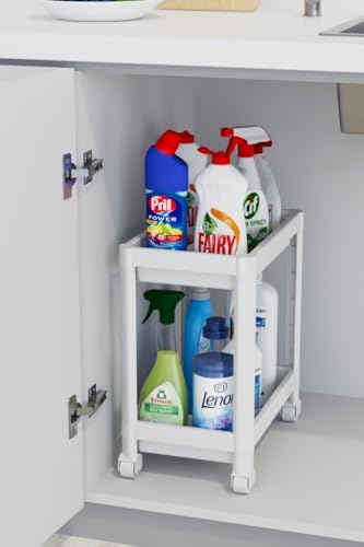 Alternative view of Life 2 Adet 2 Katlı Tekerlekli Tezgah Altı Beyaz Banyo Mutfak Rafı MIT1120