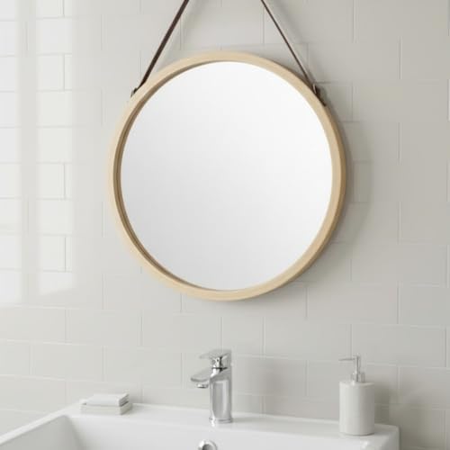 Alternative view of Ahşap Çerçeveli Yuvarlak Duvar Aynası 40 cm – Askılı Halatlı, Modern Minimal Dekoratif Ayna