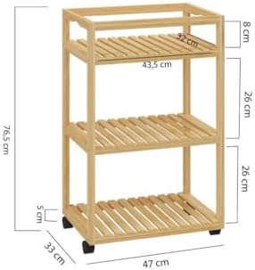 Bambu 3 Raflı Tekerlekli Sunum Servis Arabası Mutfak Rafı Sehpa Banyo Rafı DB-0029