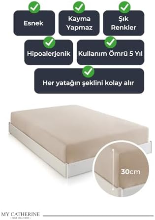 Lastikli & Hipoalerjenik Çarşaf |%100 Pamuk Çarşaf Penye Kumaş | Tek-Çift Kişilik-Battal Boy Çarşaf -BEJ-100X200, LUXCARSAF - Görsel 4