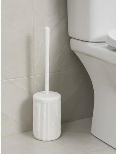 Beyaz-Siyah-Bej Çizgili Lüks Tuvalet Fırçası Seti – 30 cm Uzunluk | Modern, Şık ve Dayanıklı Banyo Aksesuarı | Kaymaz, Hijyenik Tasarım (Beyaz)