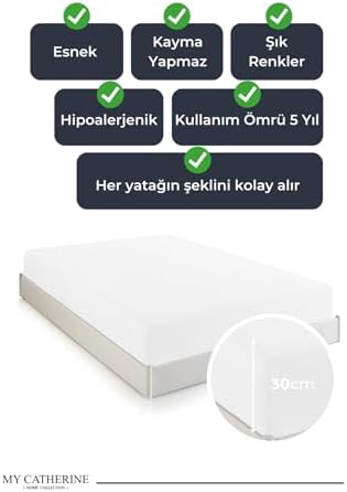 Lastikli & Hipoalerjenik Çarşaf |%100 Pamuk Çarşaf Penye Kumaş | Tek-Çift Kişilik-Battal Boy Çarşaf -BEYAZ-160X200, LUXCARSAF - Görsel 3