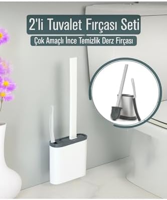 2'li Silikon Tuvalet Fırçası Seti – Esnek Başlıklı Klozet Fırçası & Kenar Fırçası, Beyaz