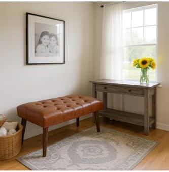 Taba Deri Kapitone Bank Bench Oturma Pufu | Modern Salon Antre Puf Önü Koltuk 90 * 45