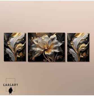 3Lü Kanvas Şık Salon Duvar Tablosu Gri Kahverengi Çiçek Dizayn, 40 X 60