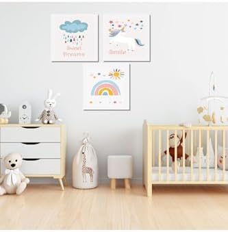 3'lü Kare Kanvas Bebek Odası ve Mavi Bulut Tablo Seti 50 x 50 gartNM2048
